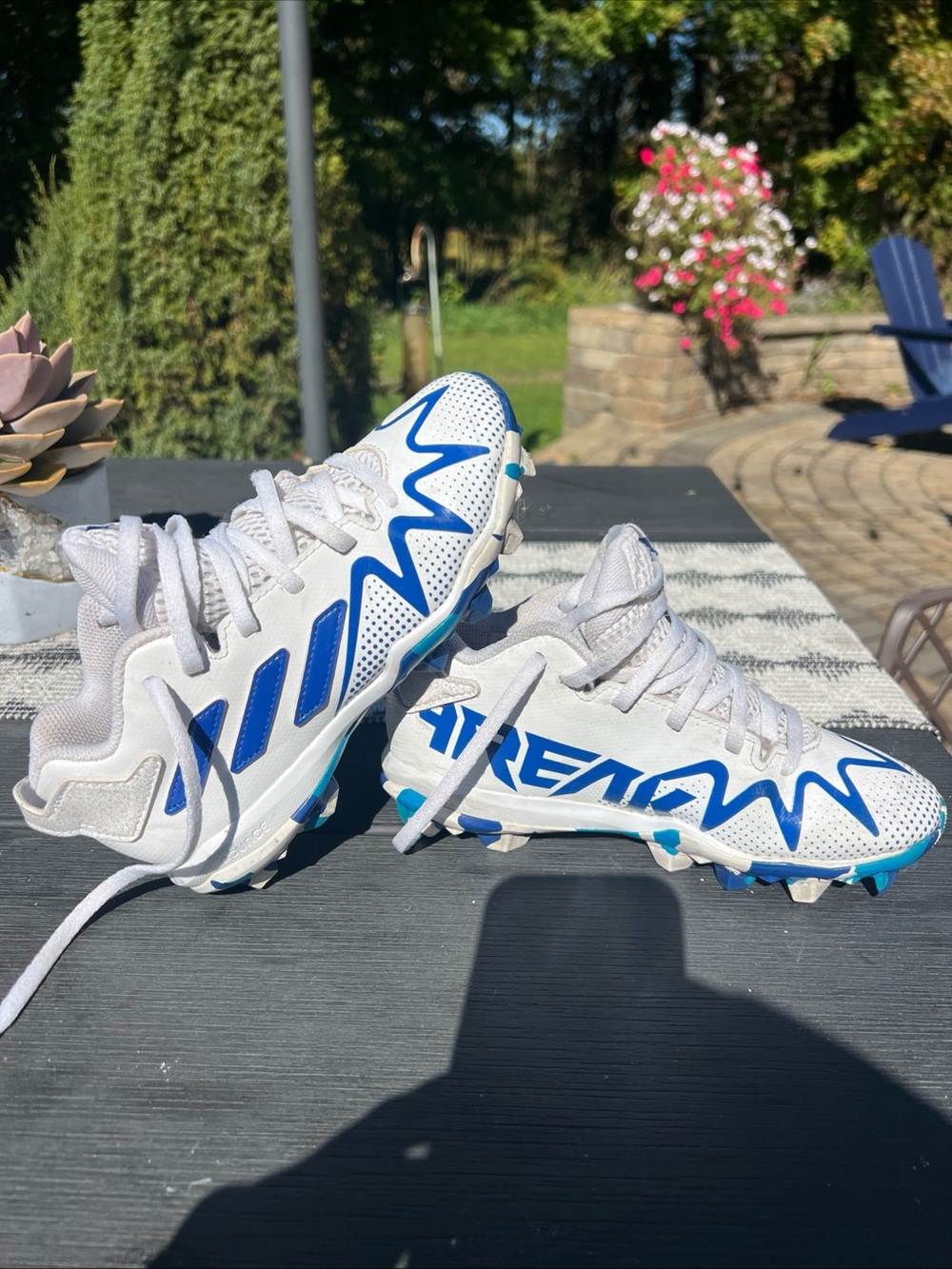 Adidas Freak youth size 2 White and Blue Cleats - Lightweight Performance